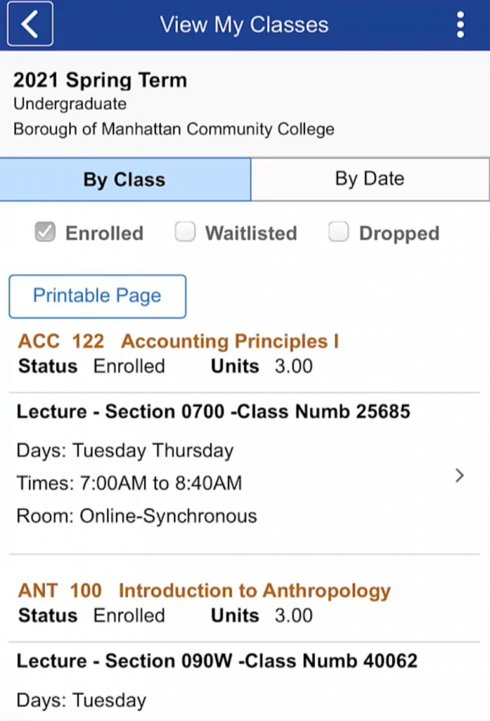 CUNYfirst class information